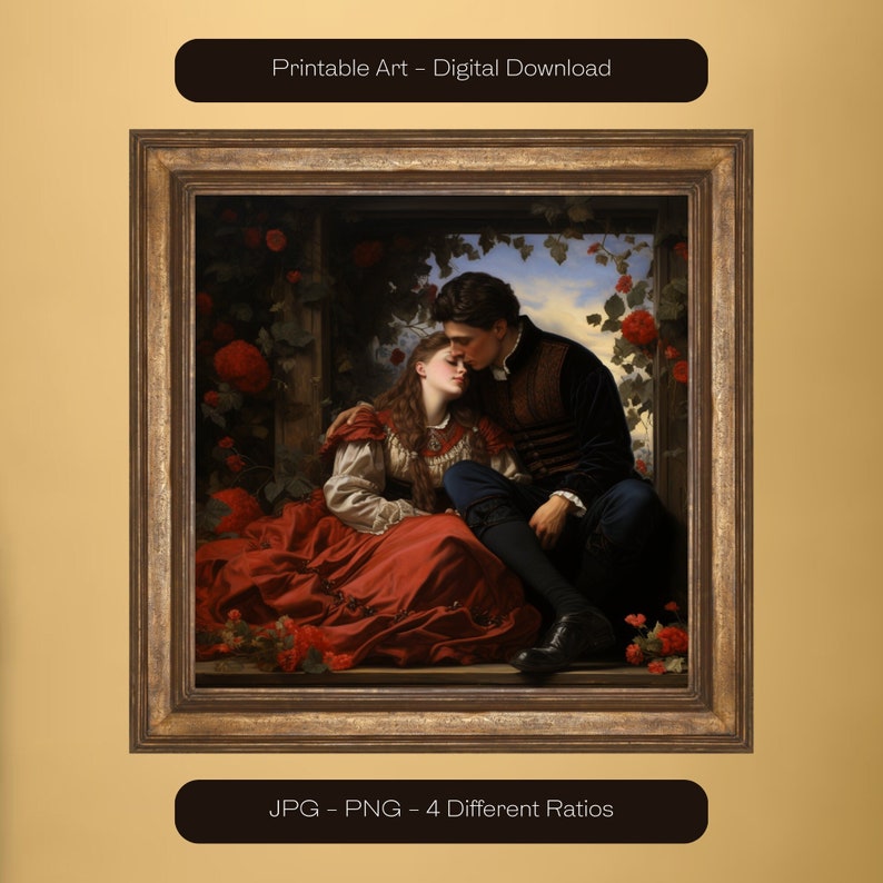 Vintage Renaissance Love in Red Painting | Young Couple Print | Old ...
