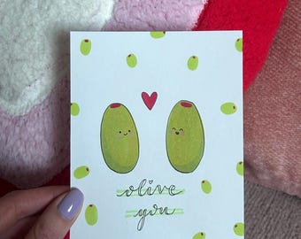 I Love You Olive Pun Romantic Smiley Handmade Card