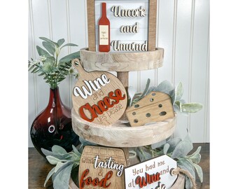 Wine and Cheese Tier Tray Decor, Winery Decor, Wine Sign, Housewarming Gift, Mini Sign, Tier Tray Decor, Wine Tier Tray Bundle