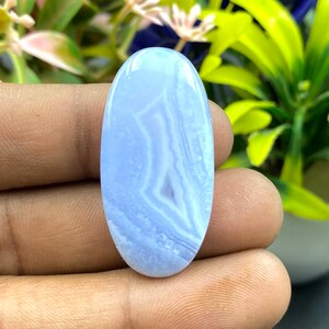 Natural Blue Lace Agate Cabochon: Oval Gemstone, AAA+ Quality (38X19X6 MM)