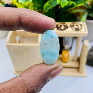 AAA+ Blue Peruvian Opal Cabochon: Oval Semi Precious Loose Stone (28x15x5 MM)