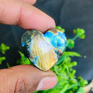 Natural Fire Labradorite Heart Cabochon: Loose Gemstone Crystal (29x32x8 MM)