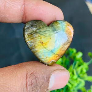 Natural Fire Labradorite Heart Cabochon: Loose Gemstone (28x31x7 MM)