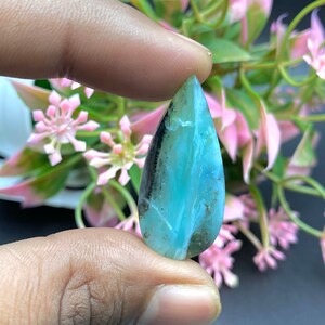 AAA Blue Peruvian Opal Cabochon: Pear Shape Gemstone, 17.65 Carat