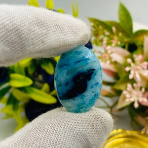 Blue Peruvian Opal Cabochon: AAA+ Grade Gemstone (25x18x6 MM)