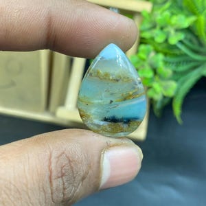 Peruvian Opal Cabochon Gemstone: Bright Blue Jewelry Stone (28x21x5 mm, 12.55 ct