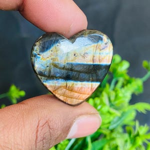 Natural Fire Labradorite Heart Cabochon: Loose Gemstone Crystal (29x31x8 MM)