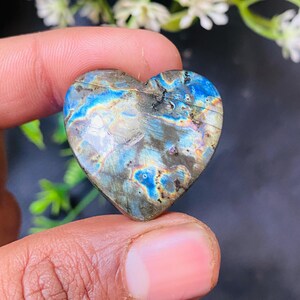 Natural Fire Labradorite Heart Cabochon: Loose Gemstone (25x30x8 MM)