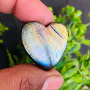 Natural Fire Labradorite Heart Cabochon: Loose Gemstone (30x30x7 MM)