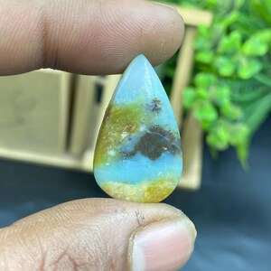 Bright Blue Peruvian Opal Cabochon: Loose Gemstone for Jewelry (30x18x6 mm, 17.80 ct