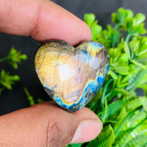 Natural Fire Labradorite Heart Cabochon: Loose Gemstone (30x32x9 MM)