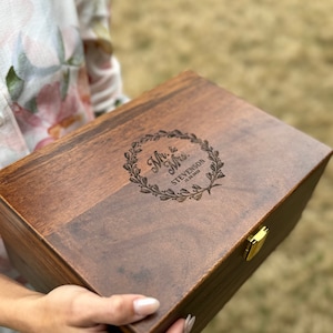 Engraved Wooden Box: Personalized Floral Couple Keepsake Chest