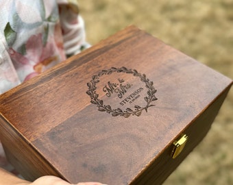 Engraved Wooden Box: Personalized Floral Couple Keepsake Chest