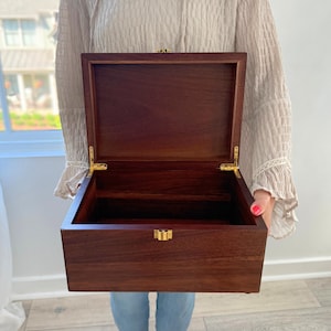 Large Wood Memory Box: Stained Keepsake Box with Hinged Lid