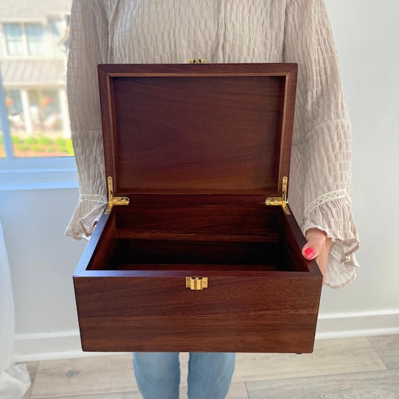 Large Wood Memory Box: Stained Keepsake Box with Hinged Lid