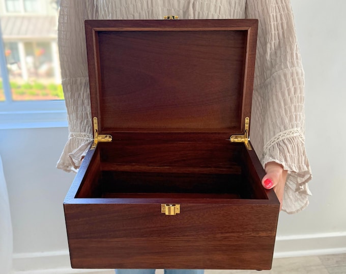 Large Wood Memory Box: Stained Keepsake Box with Hinged Lid