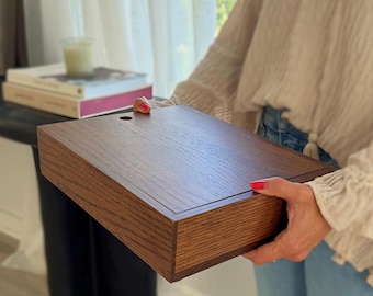 Large Oak Keepsake Box with Sliding Lid for Memories & Pictures Storage