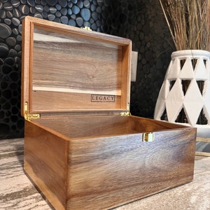 Large Wooden Box with Hinged Lid Wooden Keepsake Box Acacia Wood Wood Storage Box Decorative Boxes image 1