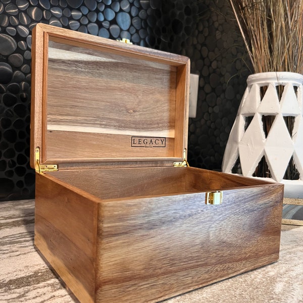 Large Wooden Box with Hinged Lid - Wooden Keepsake Box - Acacia Wood - Wood Storage Box - Decorative Boxes