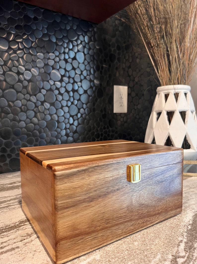 Large Wooden Box with Hinged Lid Wooden Keepsake Box Acacia Wood Wood Storage Box Decorative Boxes image 4