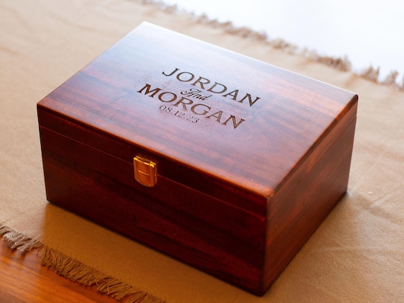 Personalized Walnut Keepsake Box, Acacia Wood Wedding Gift