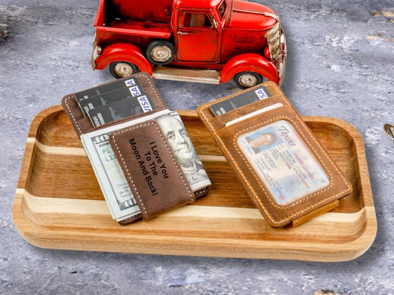 Slim Leather Card Holder: Minimalist Wallet with Magnet Money Clip