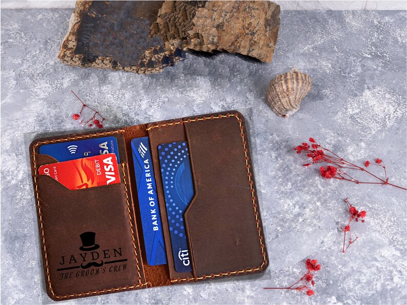 Personalized Groomsman Gift Minimalist Leather Wallet Etsy