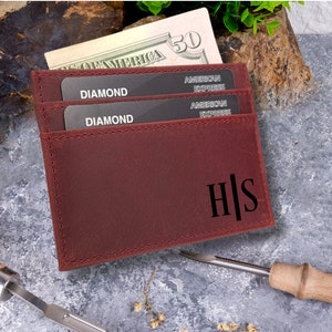 Tarjetero delgado unisex con ranuras para efectivo y tarjetas RFID, billetera minimalista de cuero con bolsillo frontal pequeño, regalo personalizado para mamá y papá.