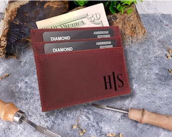Personalized Leather Card Holder: Slim RFID Wallet, Front Pocket Design