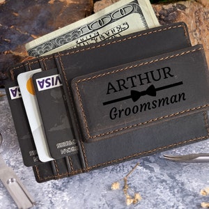 Personalized Leather Money Clip Wallet: Slim Groomsman Gift