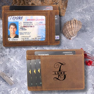 Slim Card Holder with ID Window and Cash Slot - Sleek & Stylish Front Pocket Minimalist Leather Wallet, RFID Blocking, Personalized Gift