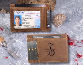 Slim Leather Card Holder with ID Window: Personalized RFID Wallet