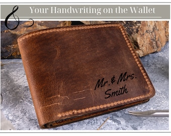 Have Your Handwriting Engraved on Your Wallet, Cute Leather Wallet for Fathers, Personalized Bifold Wallet Gift for Husband or Boyfriend