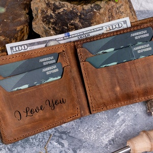 Grabe su letra en su billetera, linda billetera de cuero para papá, billetera plegable personalizada como regalo para esposo o novio