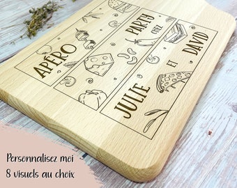 Beech wood cutting board, personalized - APÉRO Edition - Invitation gifts, moving in, friends family meals, Father's Day