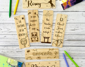 Customizable junior bookmark, wooden - front/back - children's gifts, comics, manga, quote, horses