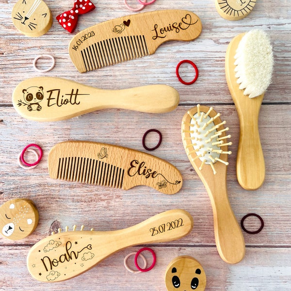 Brosse / peigne bébé en bois, personnalisé avec prénom et date de naissance - cadeau futurs parents , nouveau né, fille, garçon