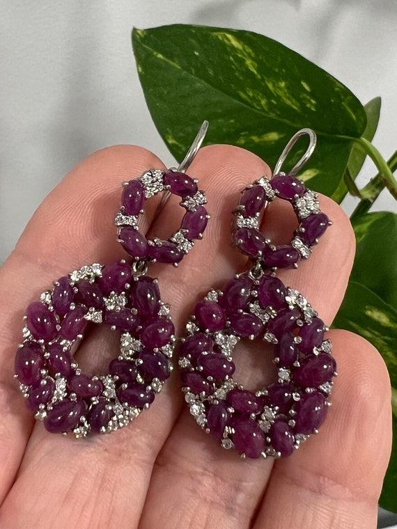 Large geometric ruby sterling silver earrings - image 2