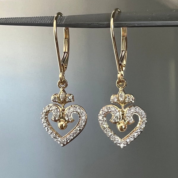 Diamond heart earrings in 14k yellow gold