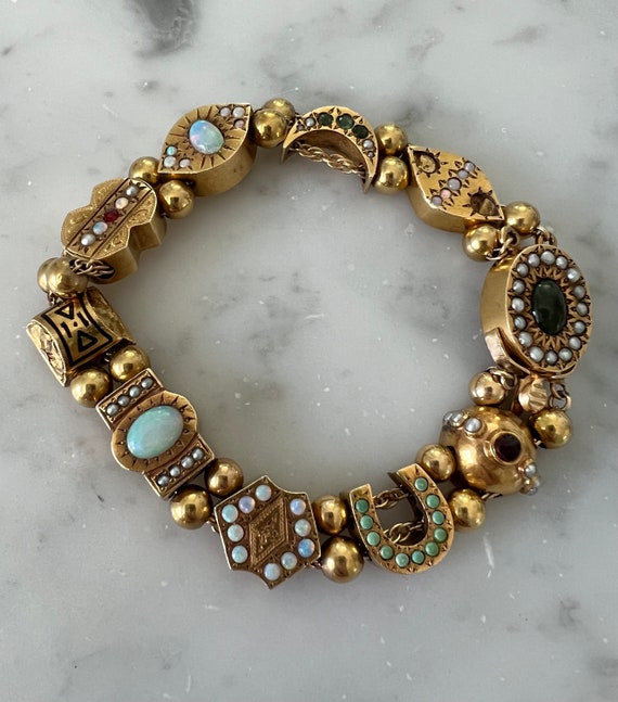 Antique Victorian era 14k gold opal slide bracelet - image 10