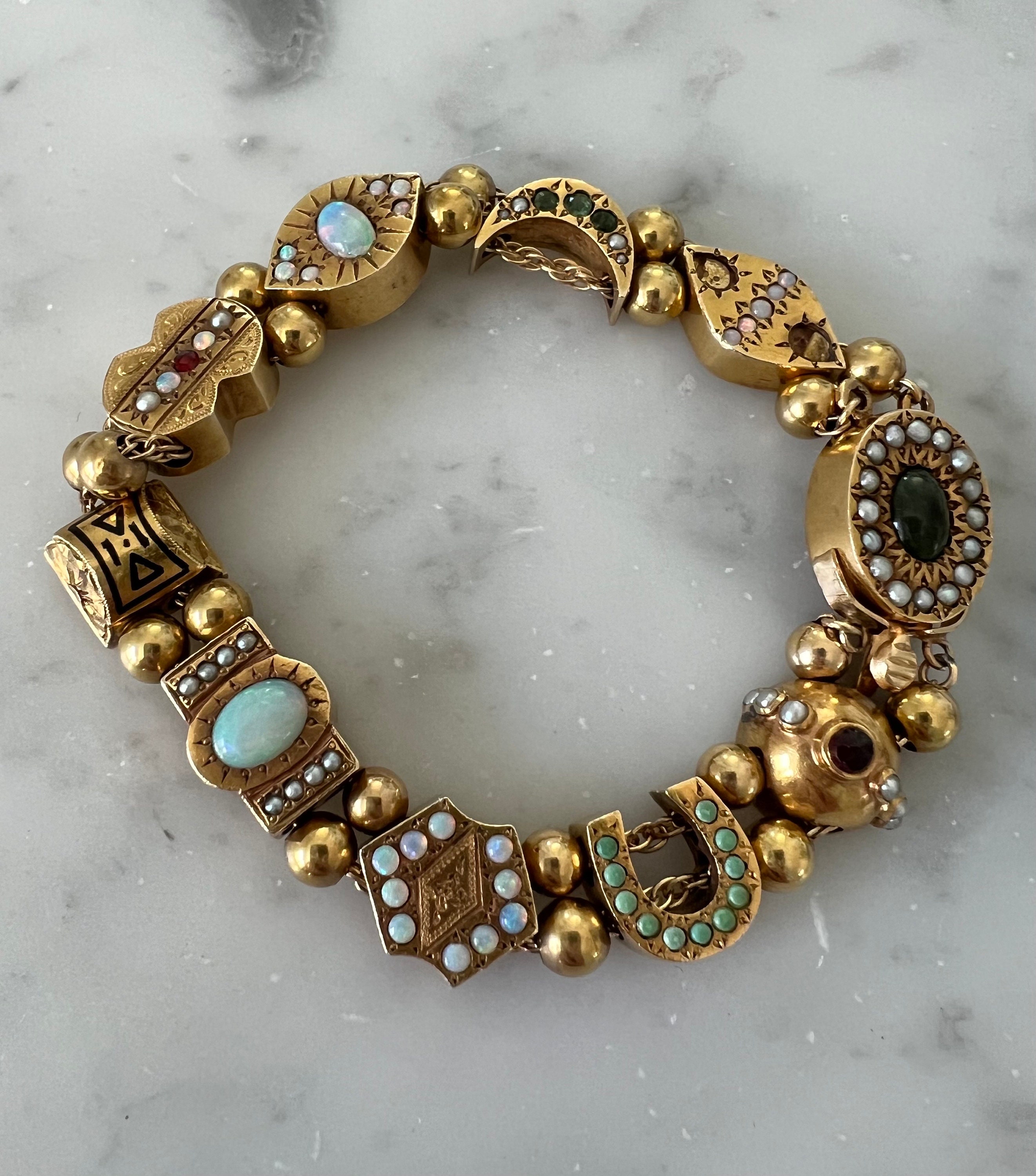 Antique Victorian Era 14k Gold Opal Slide Bracelet - Etsy
