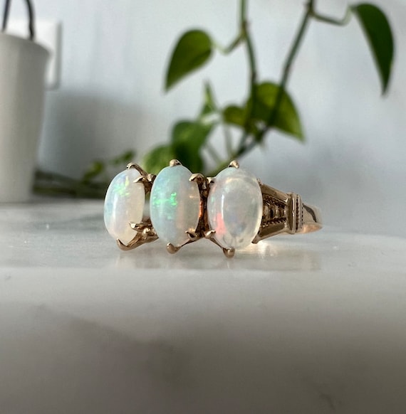 Antique Natural Opal 3 stone ring in Yellow Gold