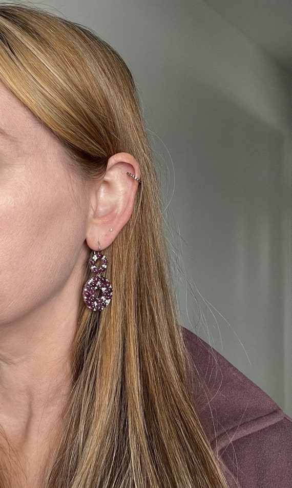 Large geometric ruby sterling silver earrings - image 4