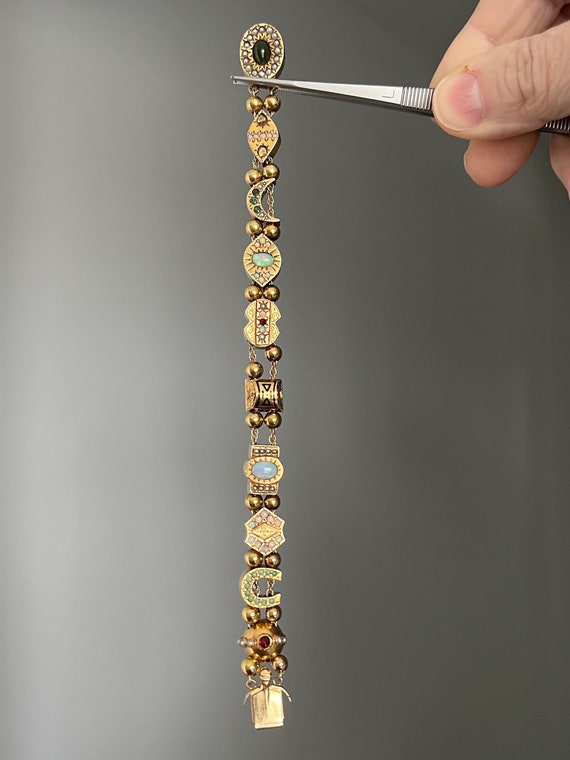 Antique Victorian era 14k gold opal slide bracelet - image 6