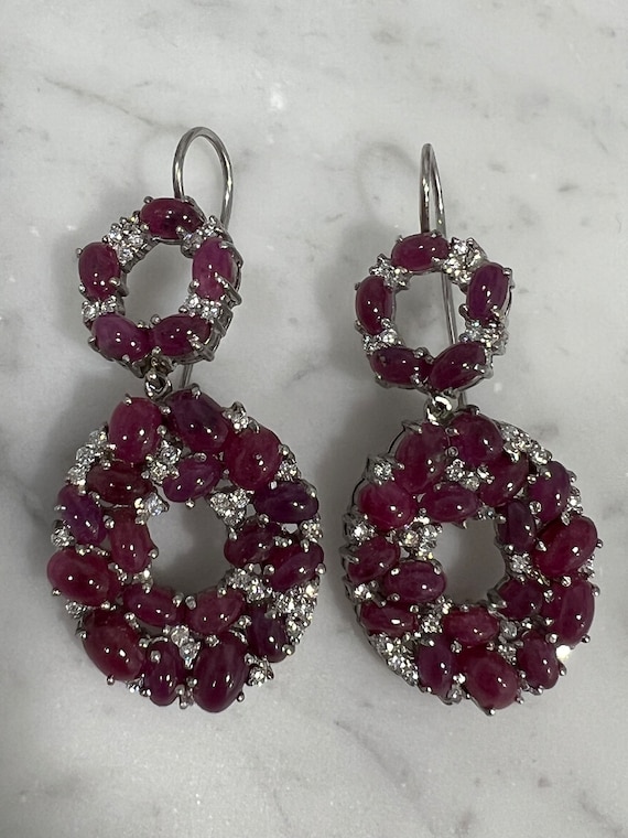 Large geometric ruby sterling silver earrings - image 5
