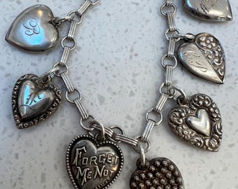 Vintage Heart Charm Bracelet in Sterling Silver