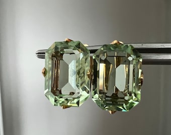 Rare Vintage Uranium Glass Earrings emerald cut in 14k gold