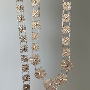 Vintage Silver filagree flower necklace and bracelet set