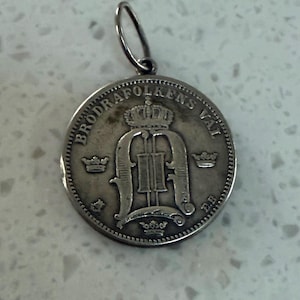 Antique Swedish OSCAR 50 ORE silver love token coin pendant or charm