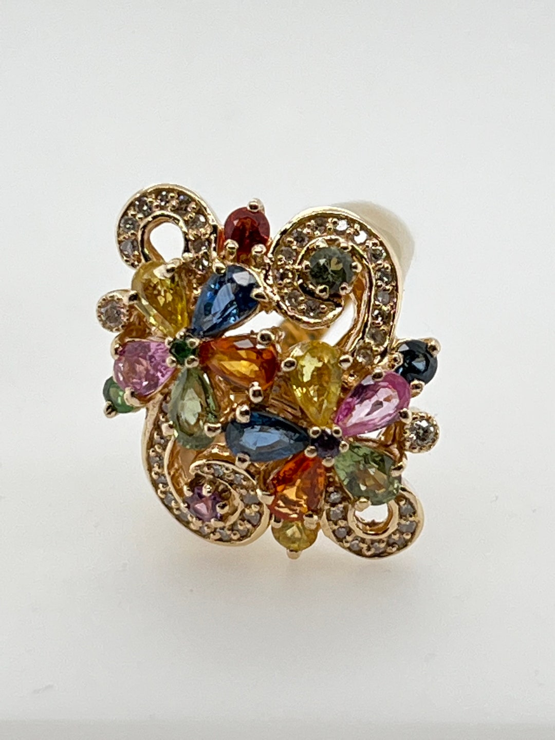 Effy Rainbow Sapphire and Diamond Flower Watercolor Ring in 14k Yellow Gold Etsy Canada